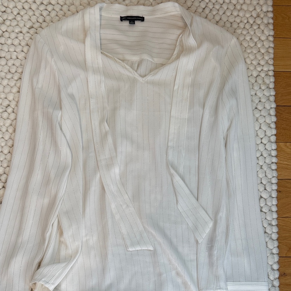 White Striped Blouse with Tie Detail